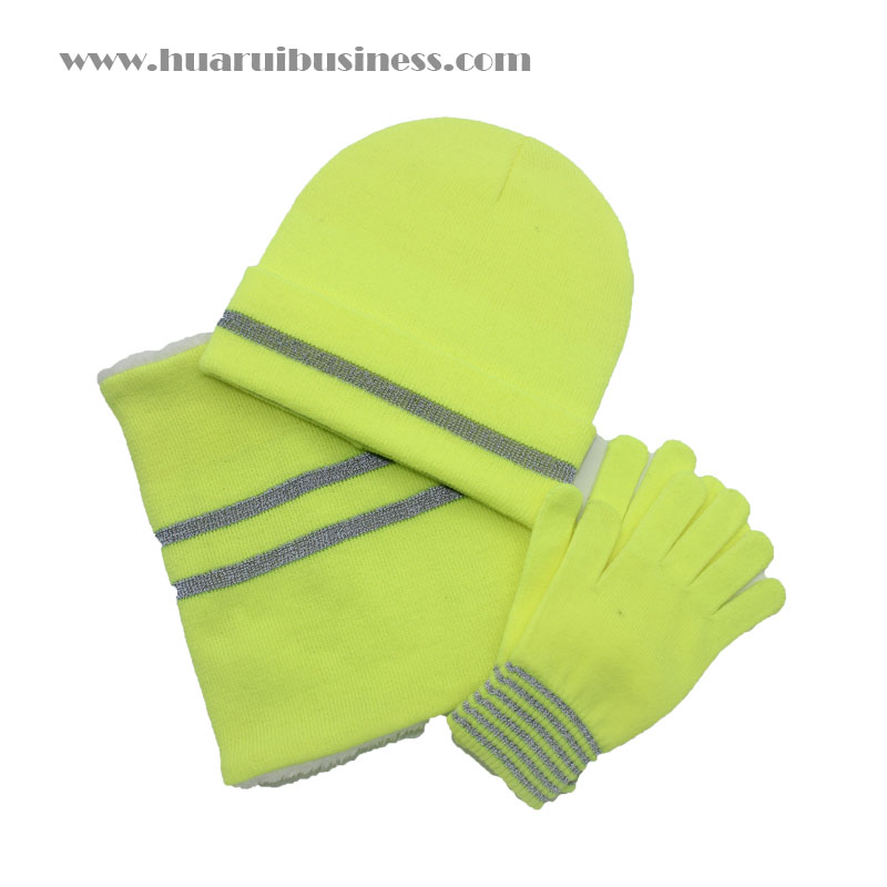 høj sigtbarhed sikkerhedshue tuque, tørklæde,handsker.Synlighedshue tørklæde handsker med reflekterende striber